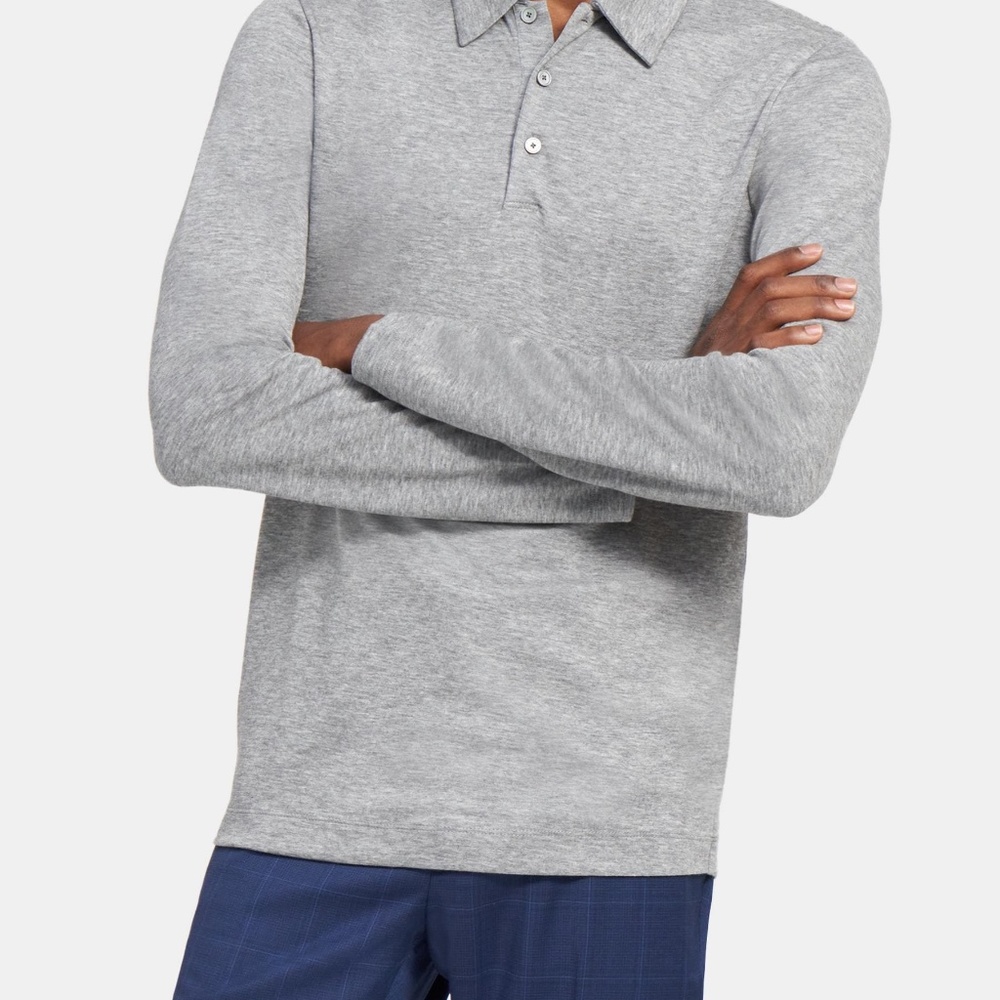 Theory Sharp Polo in Double Cashmere LONG SLEEVE